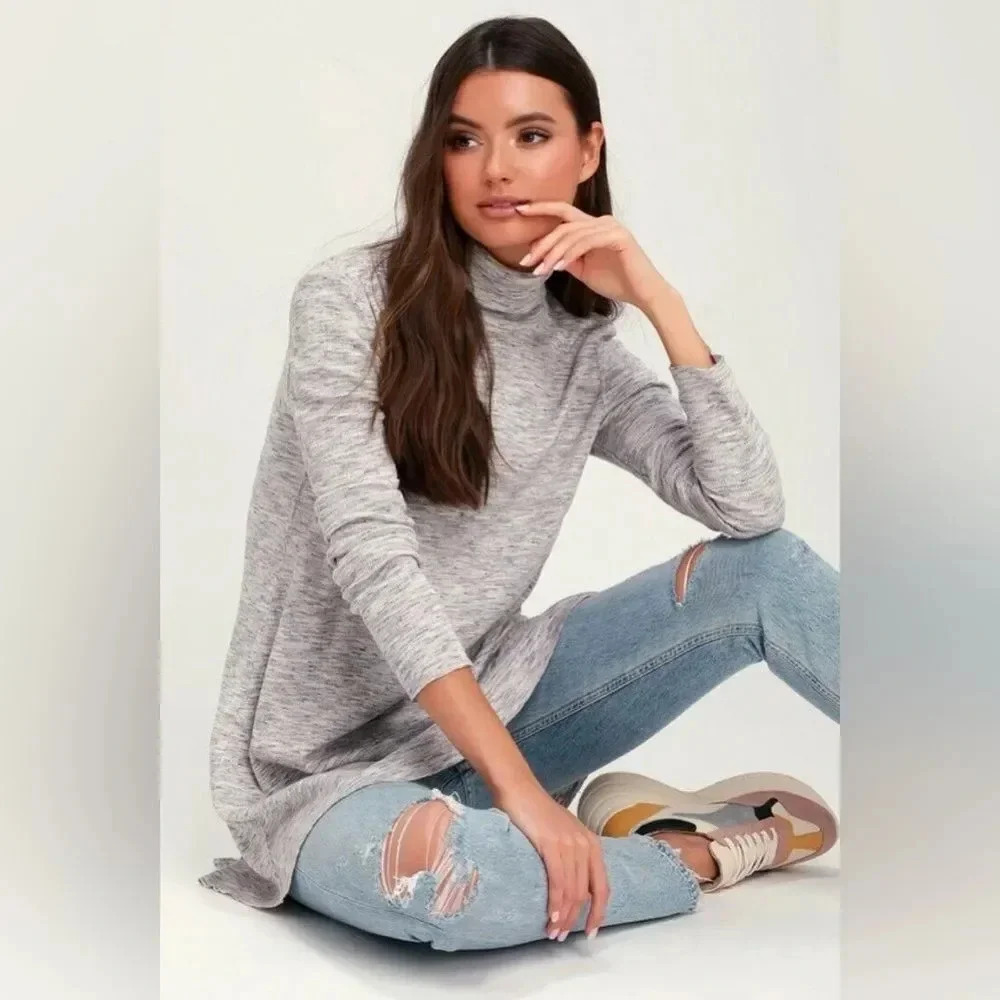 Free People Split Back Turtleneck Top